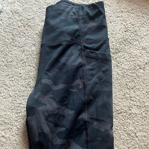 green, grey, and black camo leggings